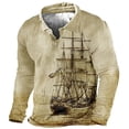 thumbnail image 1 of Blusas y camisas de manga larga con cuello redondo para hombre, blusa informal de moda con cuello vuelto, manga larga y botones estampados, blusa para hombre, 1 of 2