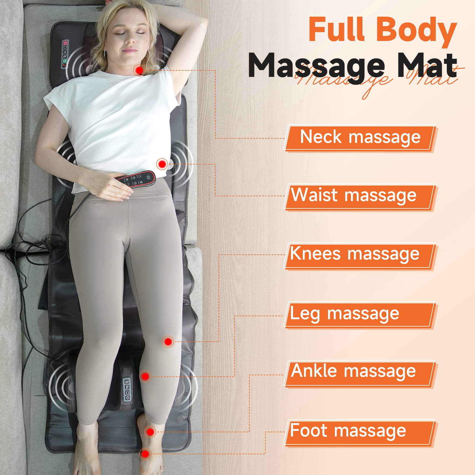 HEMXSZH Full Body Massage Mat with Remote Vibration & Heat, Foot Massager & Lumbar Cushion, Brown
