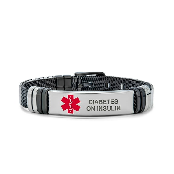 Bling Jewelry Mens Unisex Medical ID Bracelet Black Stainless Steel Mesh Wrist Band for Men