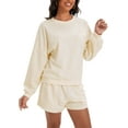 thumbnail image 4 of Conjuntos de sudadera cortos para mujer ATHLECHIC, conjunto de sudadera con mangas de murciélago, conjunto de lounge casual, sudadera cómoda talla S, color albaricoque, 4 of 4