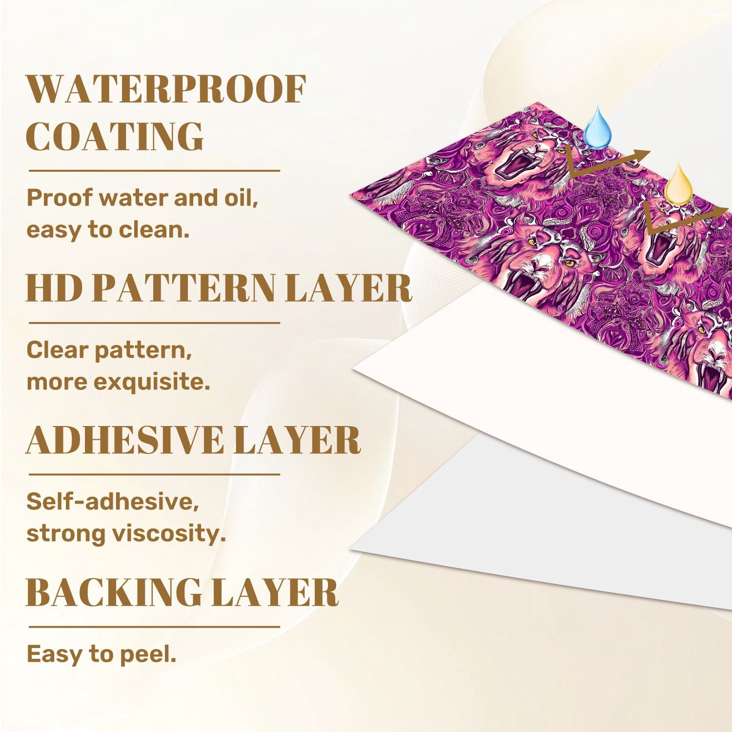 Peel and Stick Wallpaper Bold Tiger Face Pink Purple Mandala Wall Mural 23.6in x 9.8ft Self Adhesive Removable Wall Paper Renter Friendly Wallpaper for Nursery Bedroom Cabinets