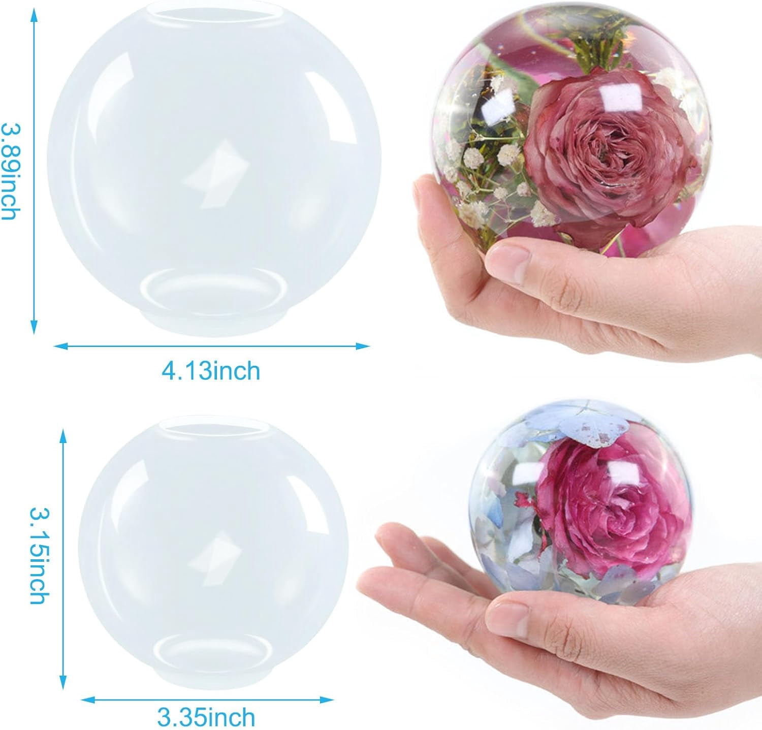 ABCISI 2Pcs Large Cube Resin Molds, 4'' & 3'' Clear Silicone Cube Molds, Resin Flower Preservation Kit, Transparent Deep Square Epoxy Resin Mold with Wooden Support for DIY Craft Home Decor