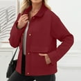 thumbnail image 3 of Htigea Fall Jackets for Women Lightweight Button Down Short Coats Solid Color Lapel Long Sleeve Jacket with Pockets Wine L, 3 of 8