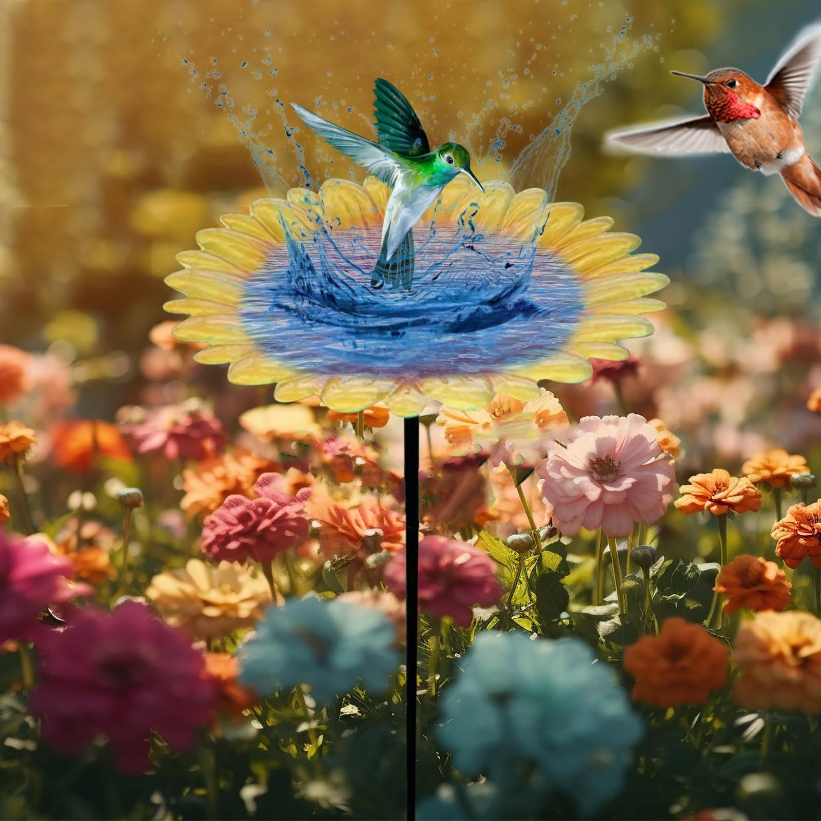 3 Packs Metal Bird Bath Feeder with Stake Outdoor Garden Decor Hummingbird Water Feeder Weatherproof Rustproof Yard Decoration for Patio Lawn Attracting Wild Birds
