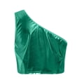 thumbnail image 4 of Jizyo Women Shiny Metallic One Shoulder Crop Top Jazz Hip Hop Dance Top for Performance Party Green S, 4 of 5