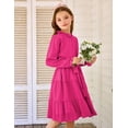 thumbnail image 2 of Arshiner Girls Fall Long Sleeve A-Line Dress Elegant Formal Occasion Tiered Swing Dress with Belt, 2 of 6