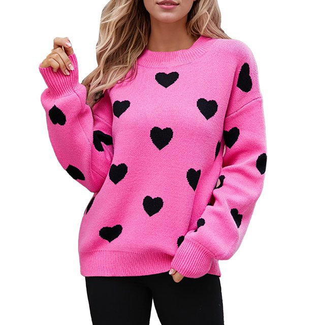 Pulls Imprimés pour Femmes! Fadeal Pull à Capuche Tricoté Col Rond Amour de la Saint-Valentin pour Femmes Rose Vif TG