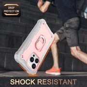 Phone Case for iPhone 14 Pro Max, 3 In 1 Cover with Ring Holder Kickstand Hybrid Shockproof Military Grade Protective Hard PC Soft Silicone Case for iPhone 14 Pro Max for Women Men, Gray/Rosegold