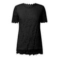thumbnail image 3 of TYGHBN Women's Lace Top Crochet Crew Neck Short Sleeve Fashion Summer Loose Tee Casual T Shirt Womens Long Sleeve Tops Polyester Workout Shirts Loose Womens Long Sleeve Compression Shirt Womens Short, 3 of 4