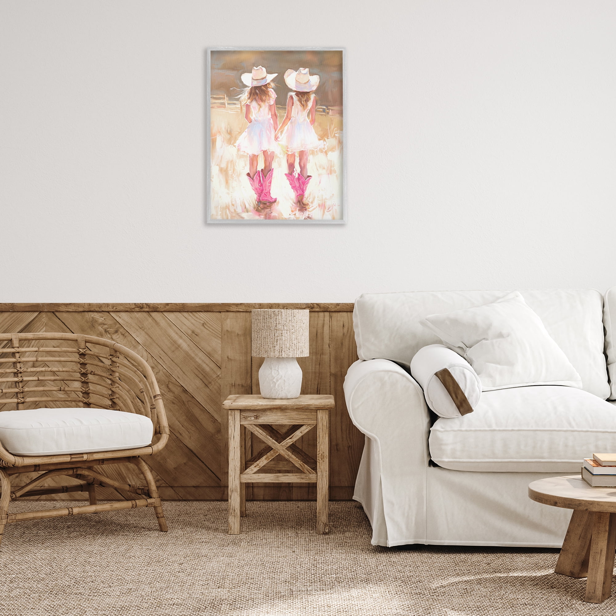 Stupell Industries Sunlit Cowgirl Sisters Novelty Painting Gray Framed Art Print Wall Art, 24 x 30