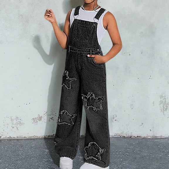 Tween Overalls Girl Adjustable Belts Denim Overalls Sleeveless Jeans Jumpsuit Girls Clothes 10-11 Years