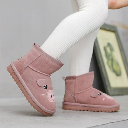 

VeliToy Snow Boots Children Winter Cartoon Pig Plush Non-slip Soft Bottom Boots Warm and Comfortable(Pink 27)
