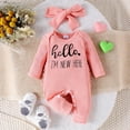 thumbnail image 2 of Coerni Im New Here New Born Outfit Girl Long Sleeve Letter Romper Ribbed Knit Jumpsuit Baby Girl Preemie Coming Home Outfit, 2 of 5