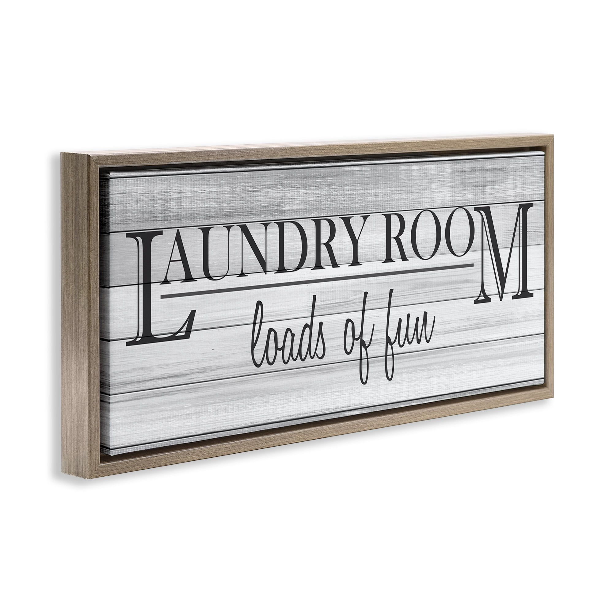 Stupell Industries Fun Laundry Room Funny Bathroom Typography Painting Brown Floater Framed Canvas Art Print Wall Art, 31 x 14