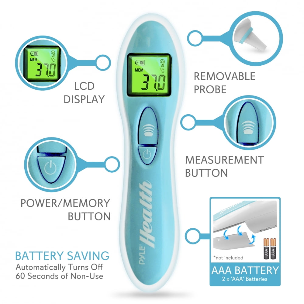 PYLE-HEALTH PHTM10BTBL.5 - Bluetooth Infrared Ear Thermometer with Digital LCD Display Readout