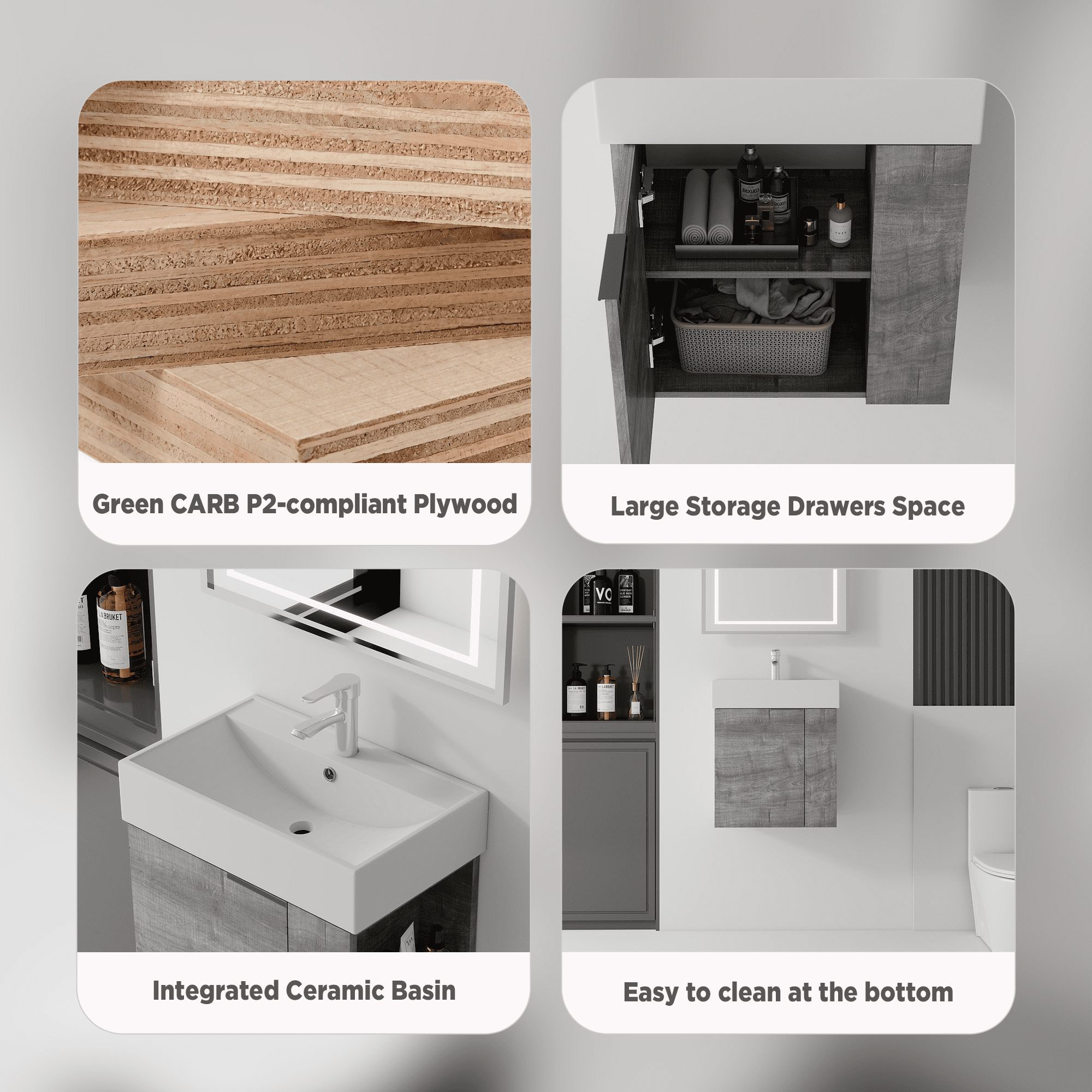 Leumius 21.6" Floating Bathroom Vanity with Ceramic Sink,Floating Bathroom Sink Cabinet for Small Space,Bathroom,Grey
