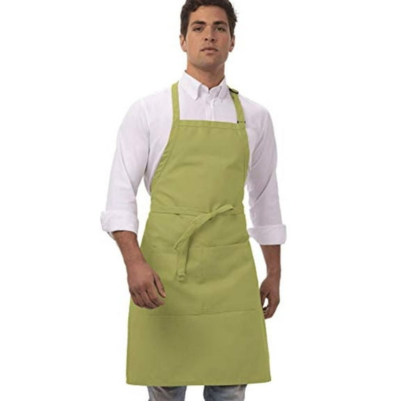 Chef Works Unisex Butcher Apron, Adjustable Bib Cooking Apron with Pocket, Lime
