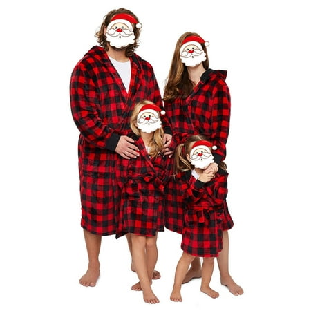

Aunavey Flannel Spa Robe Family Pajamas Matching Sets for Women Men Kids Hoodie Kimono Loungewear
