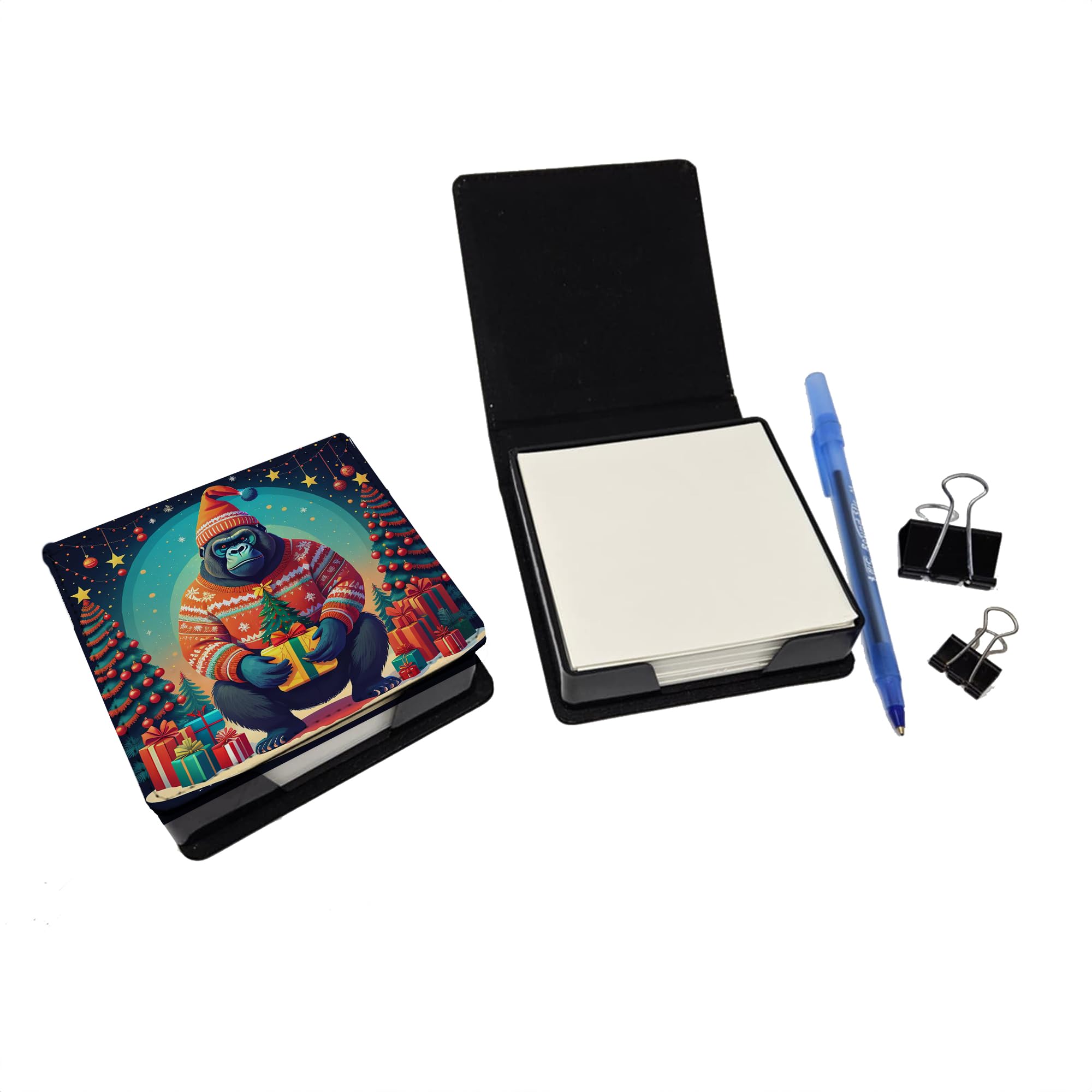 Caroline's Treasures Gorilla Christmas PU Leather Note Paper Holder with Artist-Designed Cover, Desk Accessory, Office Gift