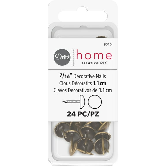 Dritz Home 7/16" Decorative Nails Antique Brass Smooth Head, 24 Piece