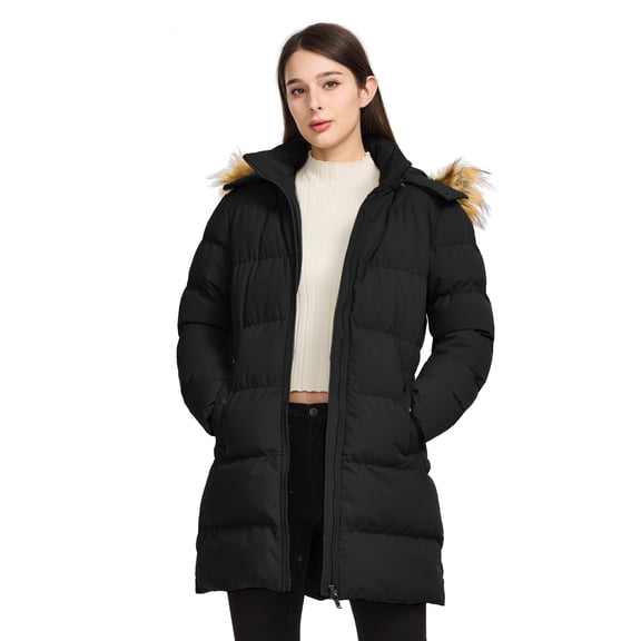 WenVen Women's Winter Jacket Waterproof Puffer Coat Insulated with Windproof Hood Black M