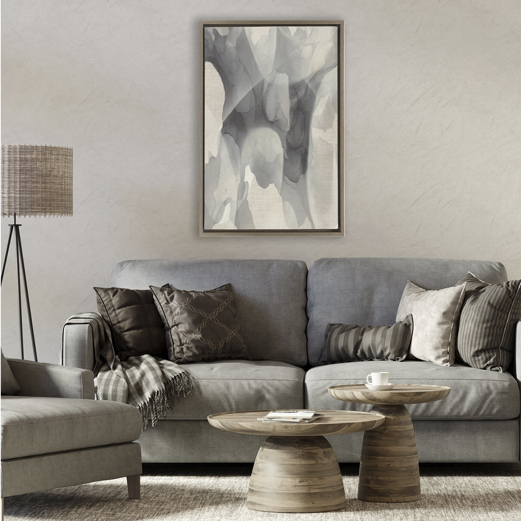 Stupell Industries Monochrome Watery Drips Brown Framed Floater Canvas Wall Art, design by Kippi Leonard