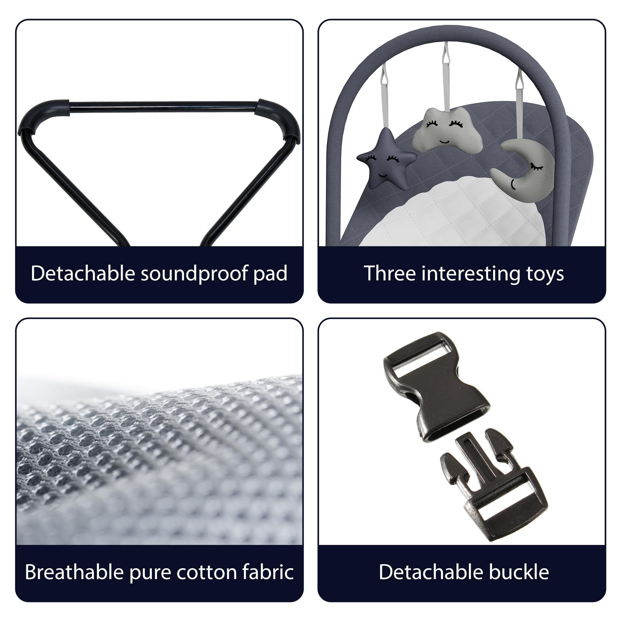 Baby Bouncer, Portable Baby Bouncer Seat for Babies 0-18 Months, 3 Modes of Use with Rocker & Stationary Options, Ergonomic Infant Chair with Hanging Toys Grey
