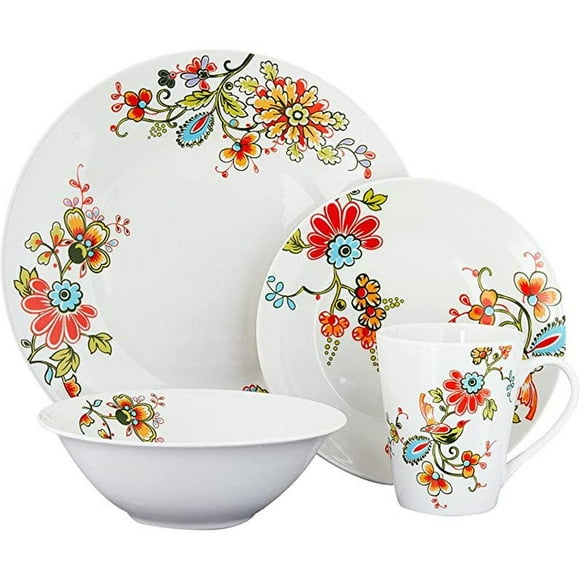 Gibson Home Doraville 16 Piece Fine Ceramic Dinnerware Set, Floral Decal