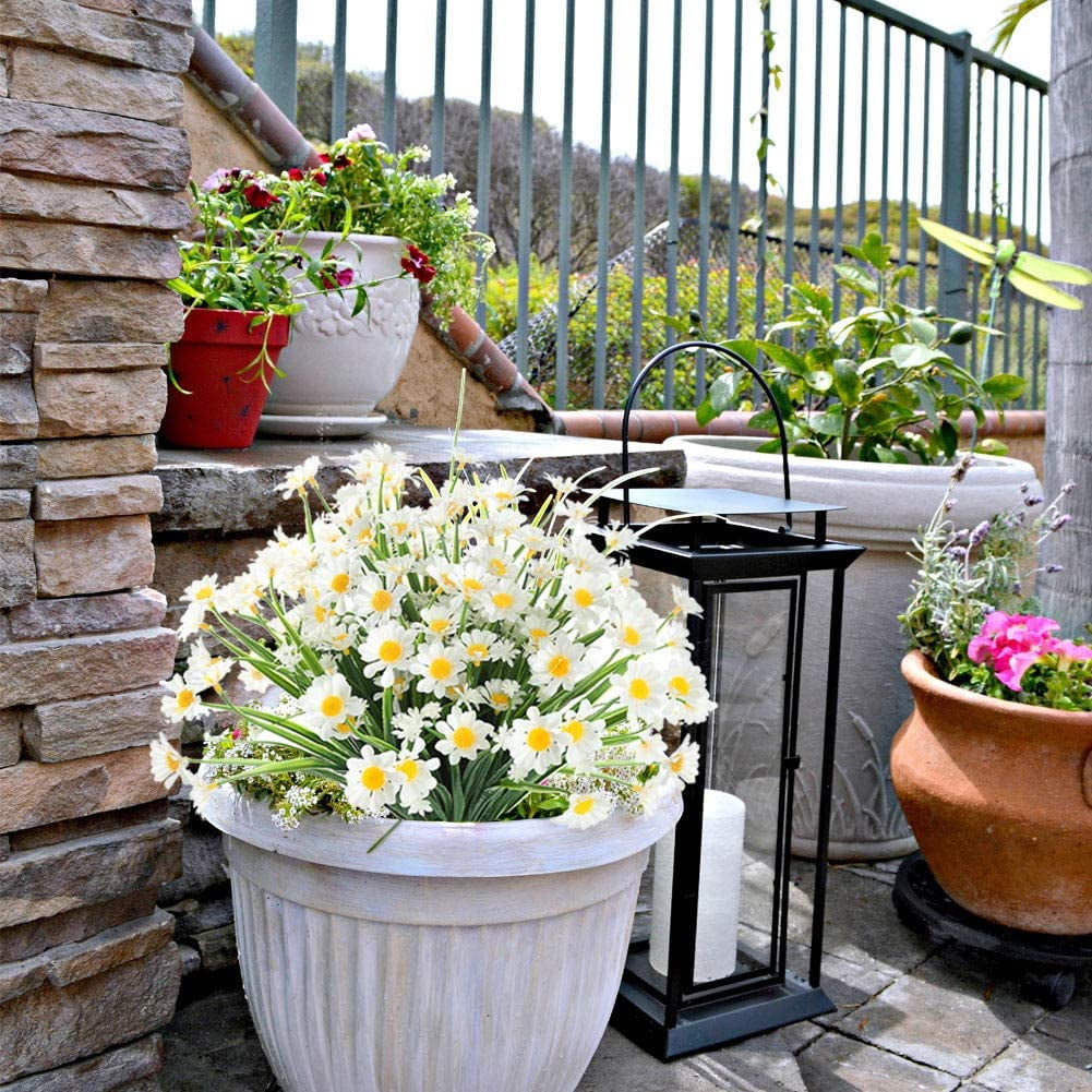 12 Bundles Artificial Flowers Plants for Outdoors, Uv Resistant Fake Plants Plastic Faux Flowers for Home Wedding Party Outdoor Indoor Garden Decor. White