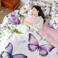 thumbnail image 4 of Castle Fairy Boys Girls Flying Purple Butterflies Bedding Comforter Set 7 Pieces,Chic Floral Flower Hydrangea Full Bedding Set Lightweight,Spring Garden Fitted Sheet Flat Sheet,Luxury Bedroom Decor, 4 of 8