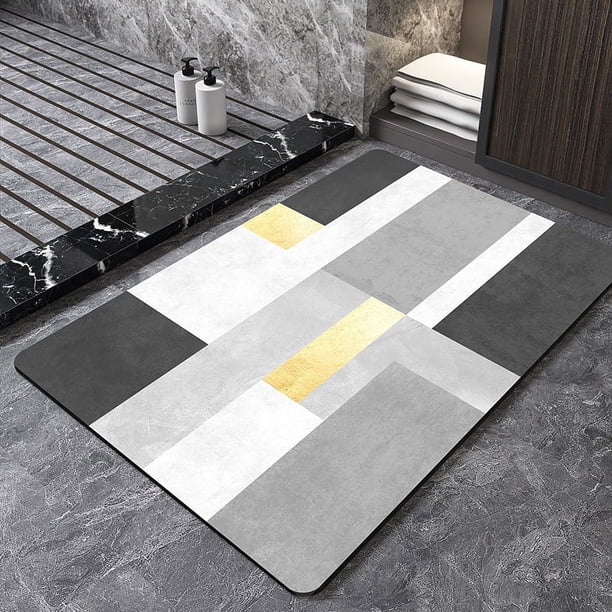 Xiao Hua Alfombra de baño, antideslizante, de felpa y pelo largo, lavable a máquina, ideal para suelo, bañera y ducha, ideal para decoración de baño, color gris y negro, 2,16 x 24 pulgadas