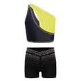 thumbnail image 3 of Hansber Kids Girls Cheerleading Outfit Gymnastics Dance Performance Sleeveless Crop Top with Shorts Set Fluorescent Yellow Black 14, 3 of 6