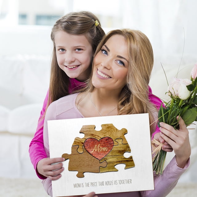 LSLJS Wooden Crafts Mother and Child Heart Puzzle Gift for Mom