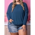 thumbnail image 6 of Women'S Long Sleeve Round Neck Soft Basic Batwing Sleeve Knitted Loose Pullover Autumn Fashion Clothing Navy Blue XXXL, 6 of 7