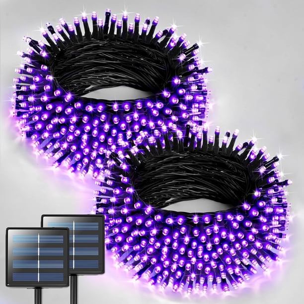 JMEXSUSS Paquete de 2 luces solares naranjas de Halloween de 75.5 pies, total de 400 luces LED solares para exteriores, impermeables, 8 modos de luces naranjas de Halloween para árbol, patio, jardín,