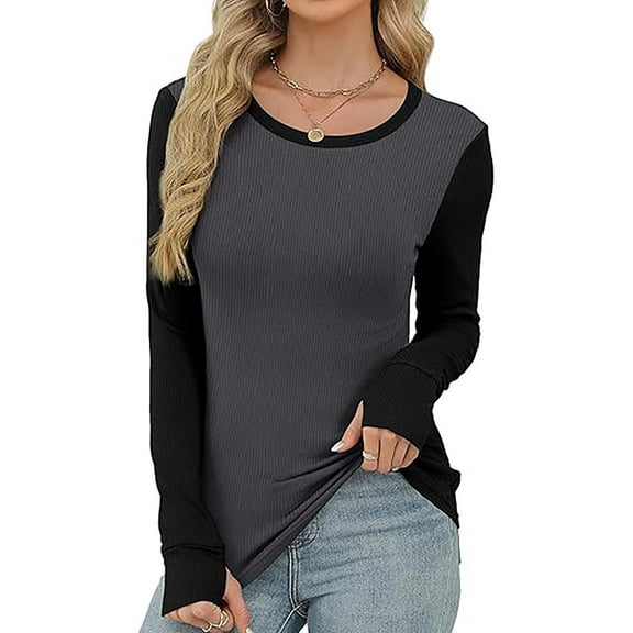 Zedker Long Sleeve Thermal Shirt for Women Fleece Slim Fit Tops Crewneck Basic T-Shirts with Thumb Holes Fall Fashion 2025 Gray L