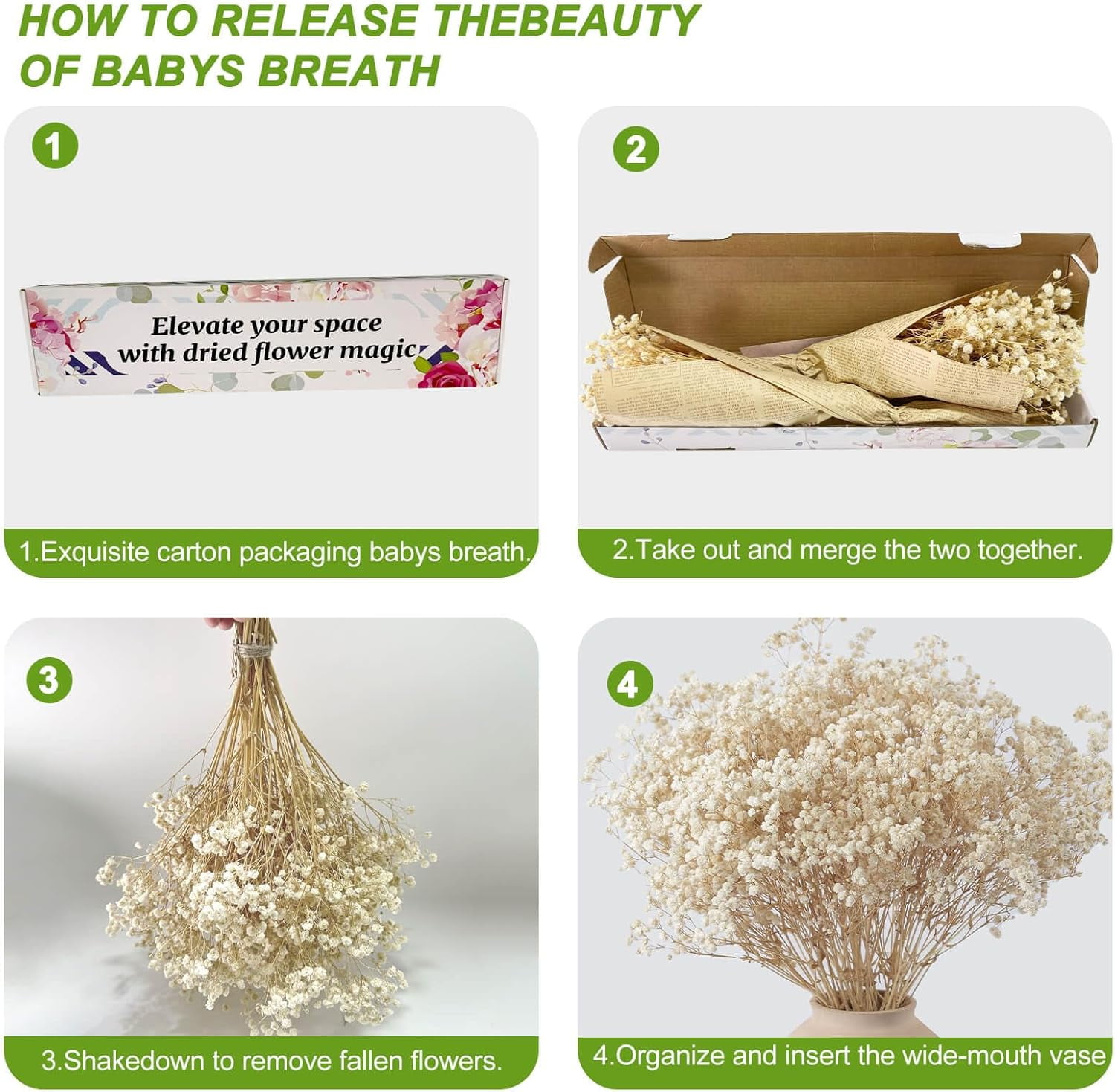 2500+ Dried Babys Breath Flowers Bulk - 17" Ivory White Dried Flower Bouquet, Real Natural Gypsophila Branches for Vase Filler, Wedding, Table Centerpiece, Home Decor, DIY Wreath Floral, Crafts