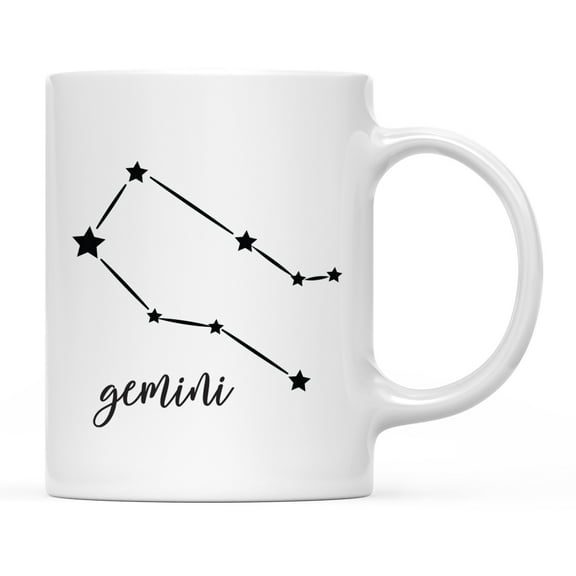 Koyal Wholesale Zodiac Sign Ceramic Coffee Mug, Gemini Star Constellation, Minimalistic Black