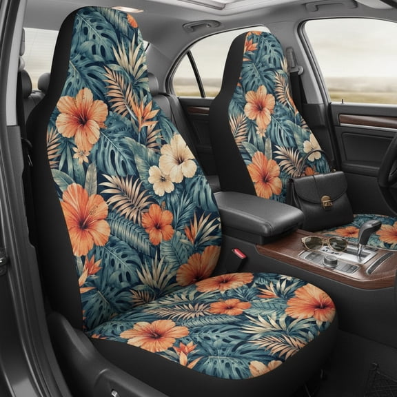 Emacom Ltd Tropical Hibiscus Car Seat Covers Set, Hawaiian Floral Front Seat Protector, Monstera Tropical Car Seat Covers