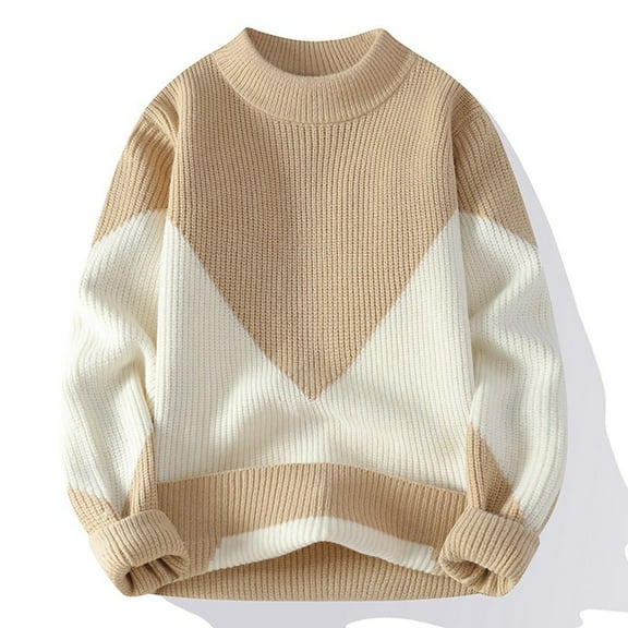 Awdenio Mens Sweaters Fall Winter Sweater Thickened Warm Knitted Sweater Fashion Color Block Long Sleeve Pullover Sweater,Size M