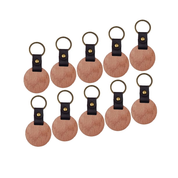 10 llaveros con grabado en madera para cinturón, llaveros, adornos para bolso, para hombre y mujer. Redondo