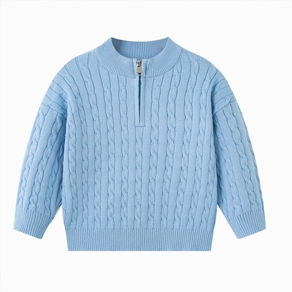 mgoYE Toddler Boys Girls Quarter-Zip Sweater Cable Knit Pullover Long Sleeve Kids Fall Winter Knitwear Top Size 4-5 Years