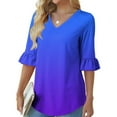 thumbnail image 7 of Viluyesy Women's 3/4 Sleeves T-Shirt V-Neck Shirt Tops Loose Blouse Blue Size S, 7 of 7