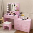 thumbnail image 4 of Ktaxon Makeup Vanity with 9 Drawers&USB Charging Station, Vanity Desk with 3 Color Light, Vanity Table Set w/ 9 Drawer Dresser,Light Pink, 4 of 8