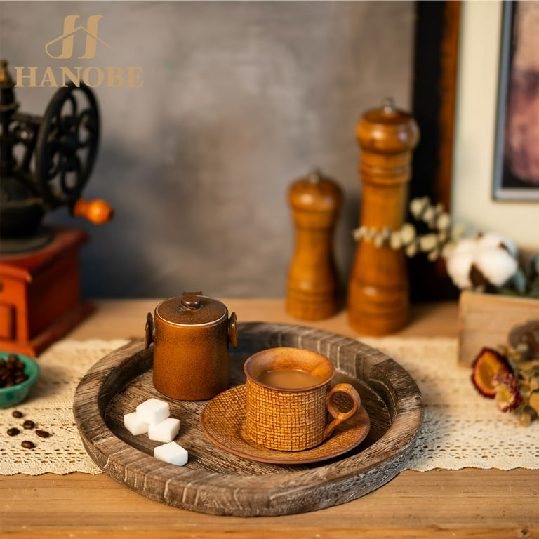 Hanobe Paulownia Wood Candle Tray, Round Distressed photo 6