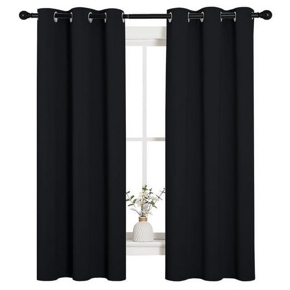 NICETOWN Grommet Black Blackout Curtains for Bedroom Thermal Insulated and Room Darkening, W37 x L54, Set of 2