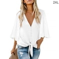 thumbnail image 3 of Sonducket Camisa de mujer Color sólido Manga larga Botón Solapa Blusa casual Prendas para la parte del cuerpo Blanco XXL, 3 of 4