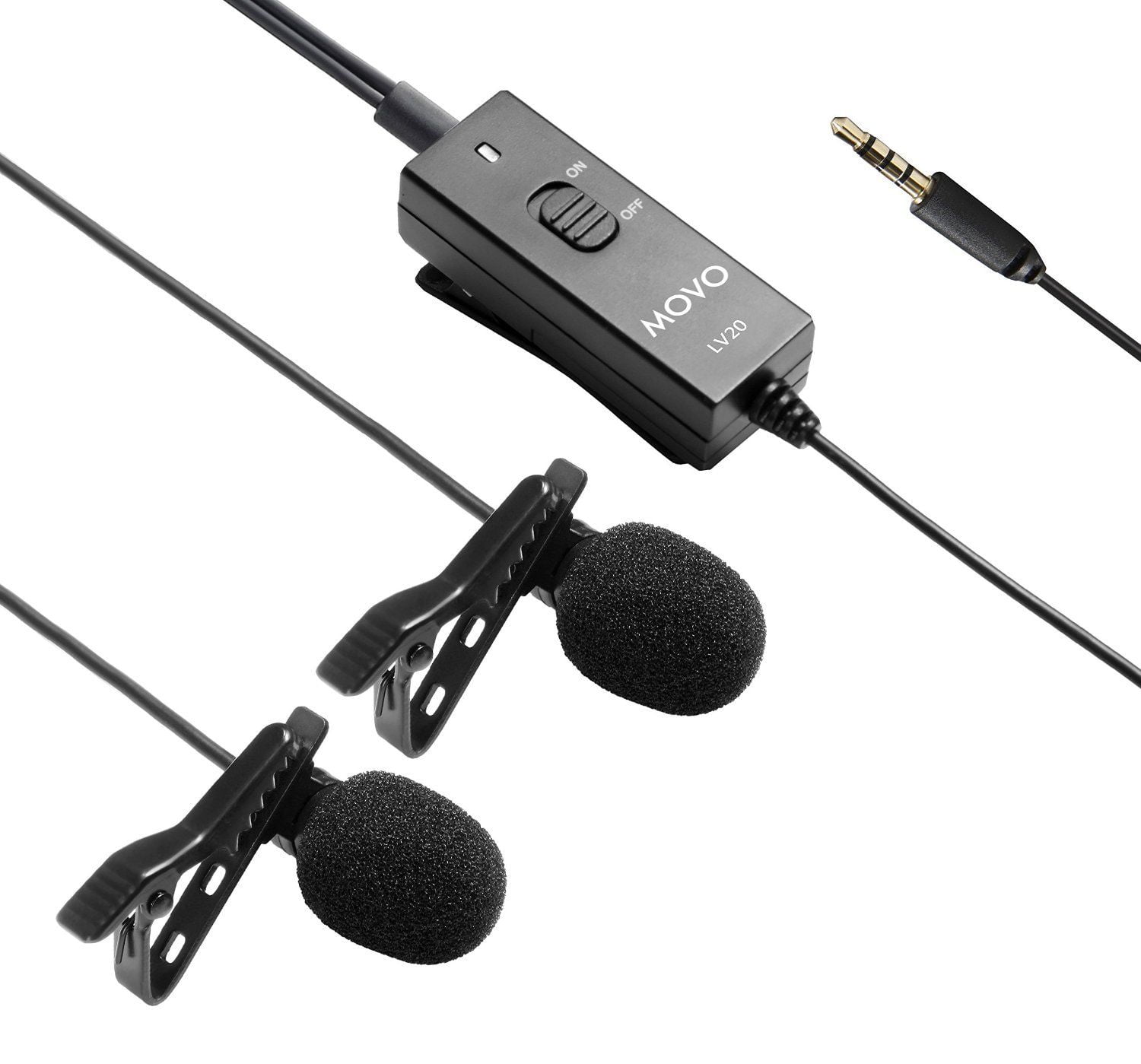 Movo LV20 Dual Capsule Battery-Powered Lavalier Clip-on Omnidirectional Condenser Interview Microphone for Cameras Camcorders and Recorders TRS 3.5mm Plug