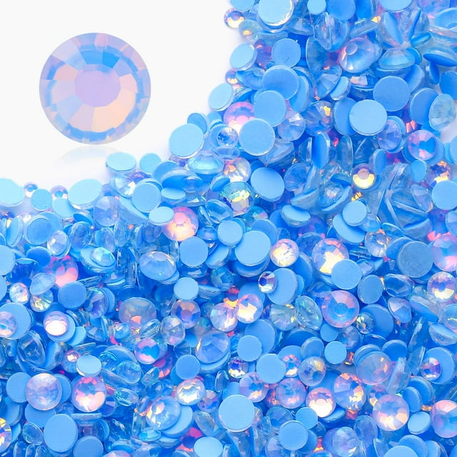 Meibite F - Diamantes de imitación azul claro con parte trasera plana, cristales de imitación para decoración de uñas y manualidades, fijación con pegamento, piedras preciosas sueltas (F azul claro, S