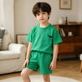 thumbnail image 2 of LIIPEE Summer Outfits For Boys Athleisure Solid Color Ribbed Short Sleeve Tees And Shorts 2 Piece Set Kids Cute Comfortable Breathable Lightweight Outfit Sets,18-24 Months, 2 of 5